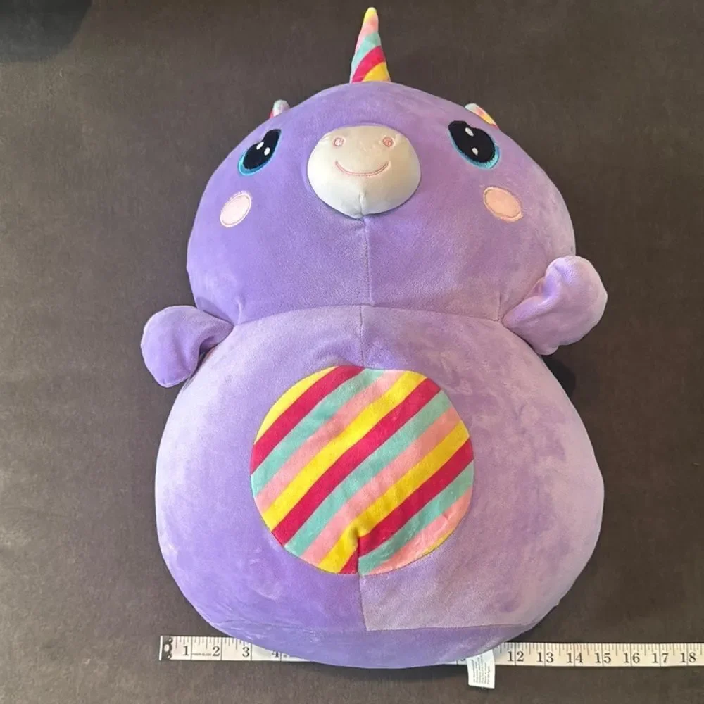 Kids Purple Unicorn Animal Plush Toy Rainbow Belly Tail Mane and Horn Super Soft